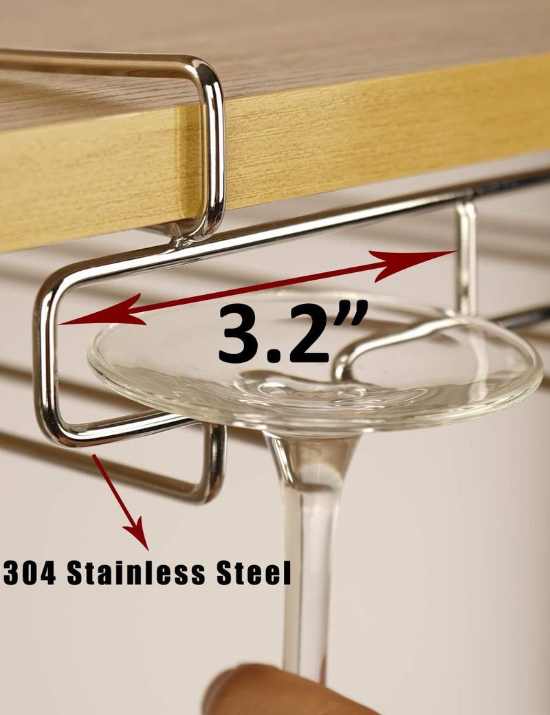 bafvt Wine Glass Holder - 2 Rows Stemware Rack Under Cabinet - 304 Stainless Steel Hanger Storage Shelf, Fit for The Cabinet 0.8â€œ or Less - Image 2
